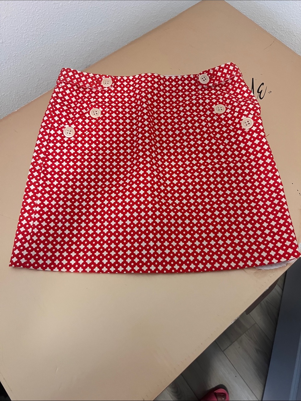 J. Crew Red and White Button-Front Mini Skirt